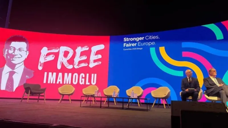 Portekiz'deki Eurocities zirvesine İmamoğlu pankartı damga vurdu!